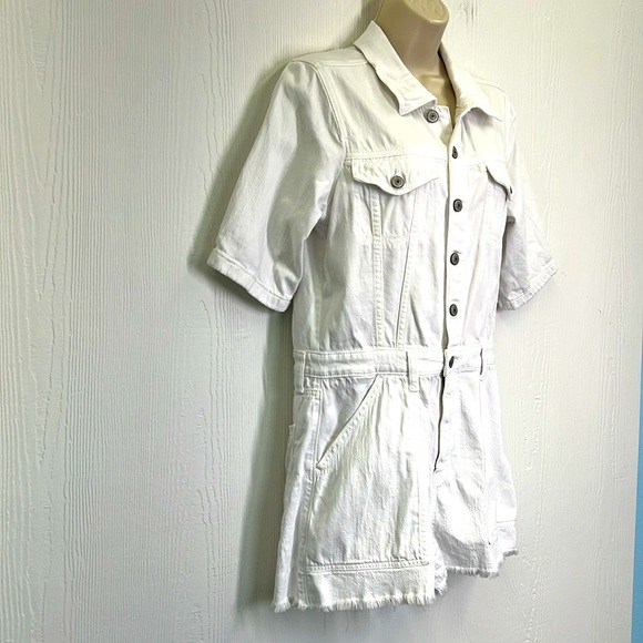 American Eagle - White Denim Coverall Button Down Short Sleeve Short Romper Med - Picture 4 of 14
